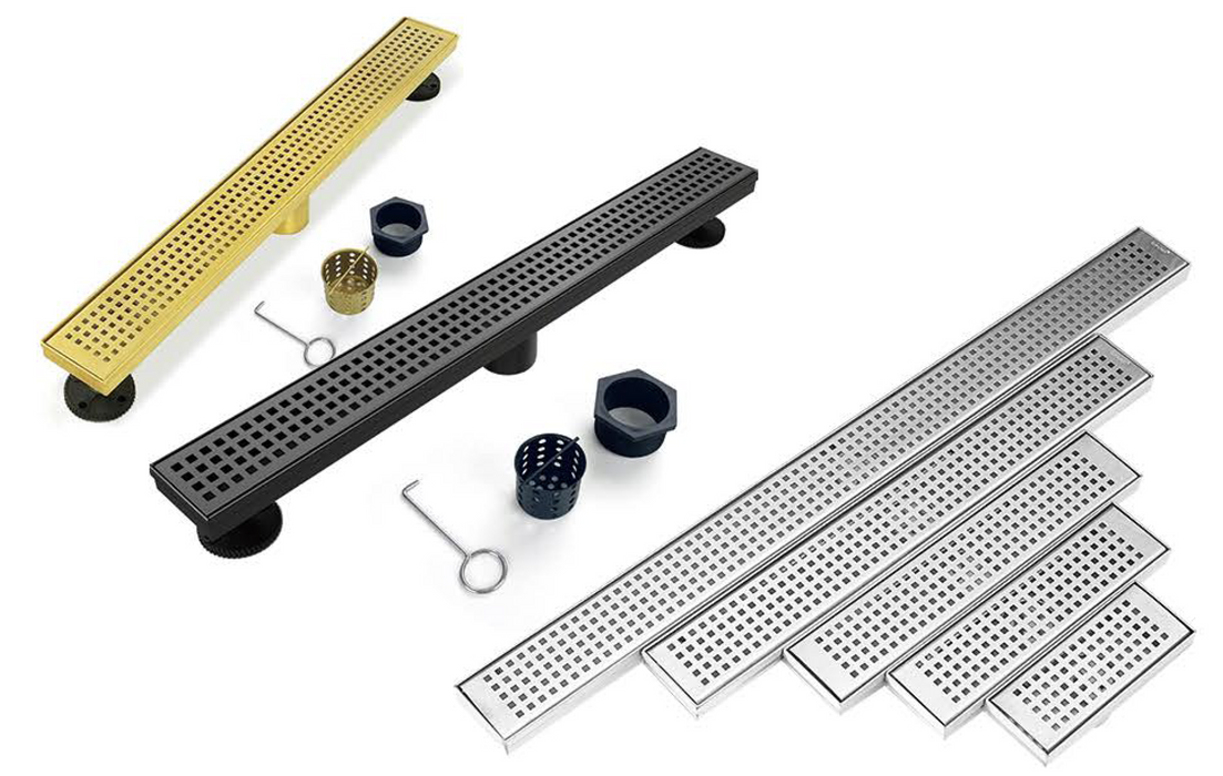 F8888 Floor Drain, Linear Shower Drain Rectangular Floor Drain with Accessories Square Hole Pattern Cover Grate Removable SUS304