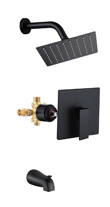 Tub Shower Faucet Set (Valve Included) with 6‘’ Rain Shower Head and Tub Spout, Single-Handle Tub and Shower Trim Kit, Matte Black(F33)