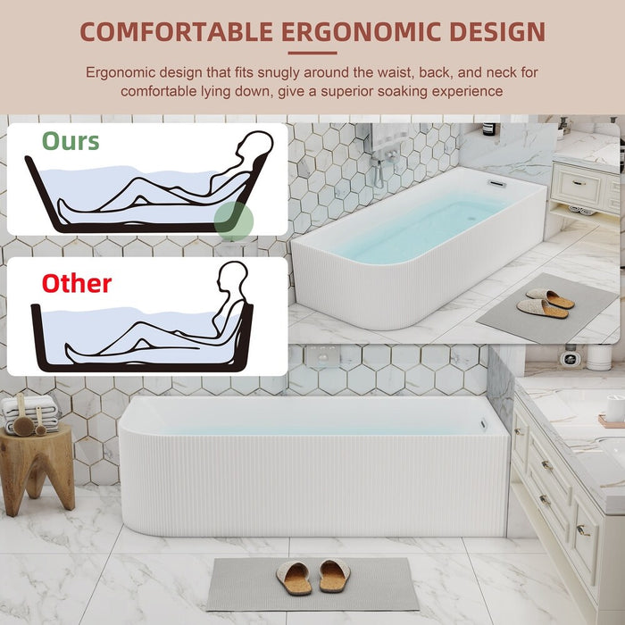 59/67 Inch Wave Style Left Hand Drain, Corner Acrylic Freestanding Bathtub&Overflow, cUPC Certified KBT-6LW
