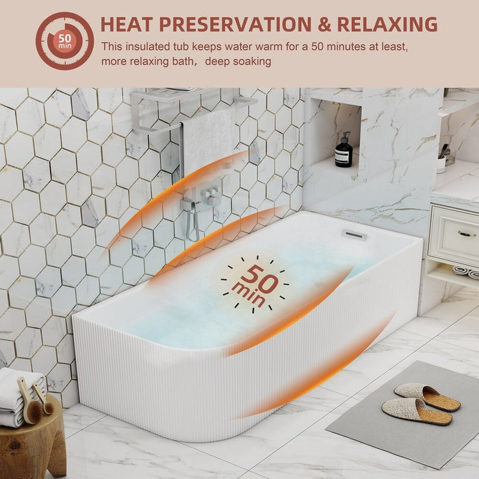 59/67 Inch Wave Style Left Hand Drain, Corner Acrylic Freestanding Bathtub&Overflow, cUPC Certified KBT-6LW
