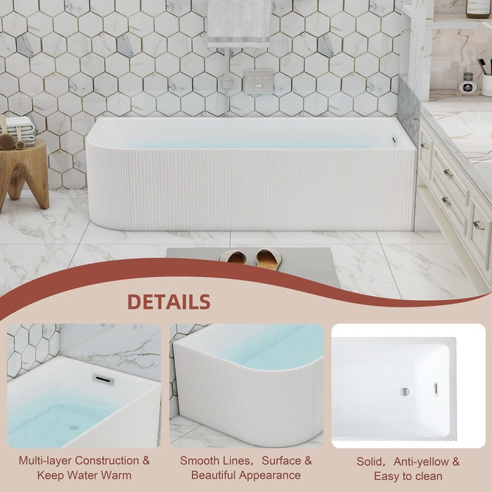 59/67 Inch Wave Style Left Hand Drain, Corner Acrylic Freestanding Bathtub&Overflow, cUPC Certified KBT-6LW