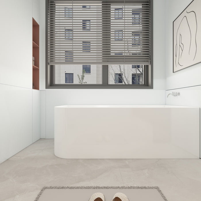 59/67 Inch Right Drain Acrylic, Space Solution Contemporary Soaking Corner Tub with Overflow, Glossy White, cUPC Certified KBT-6R