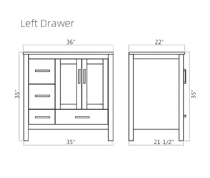 36/42 Inch Freestanding Solid Wood Bathroom Vanity with Ceramic Top V2201-LD/RD