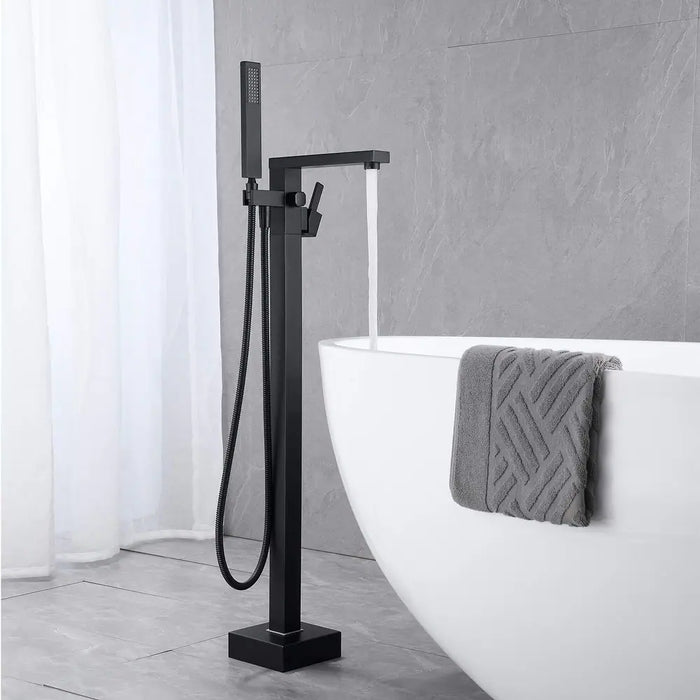 Freestanding Bathtub Faucet with Handheld Spray Single, High Flow Waterfall Bath Shower Faucet, Floor Mount Bathtub Faucet Swivel Flat KDK-F101