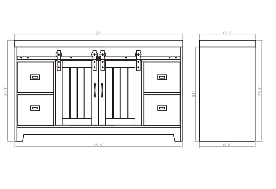 59 Inch Freestanding Single Bathroom Vanity with Engineered Marble Top 59*19.5*34 UBV-60