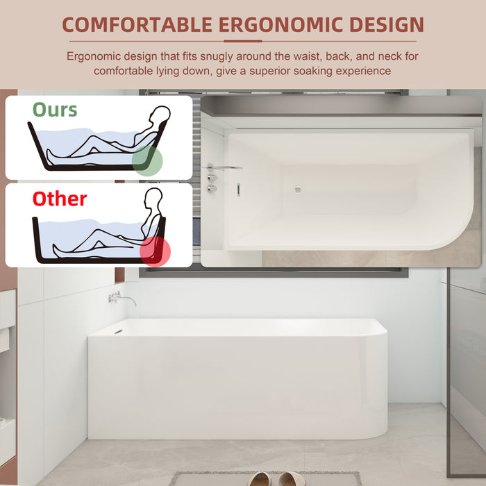 Left Drain Acrylic Bathtub, Space Solution Contemporary Soaking Corner Tub with Overflow, Glossy White, cUPC Certified KBT-6L