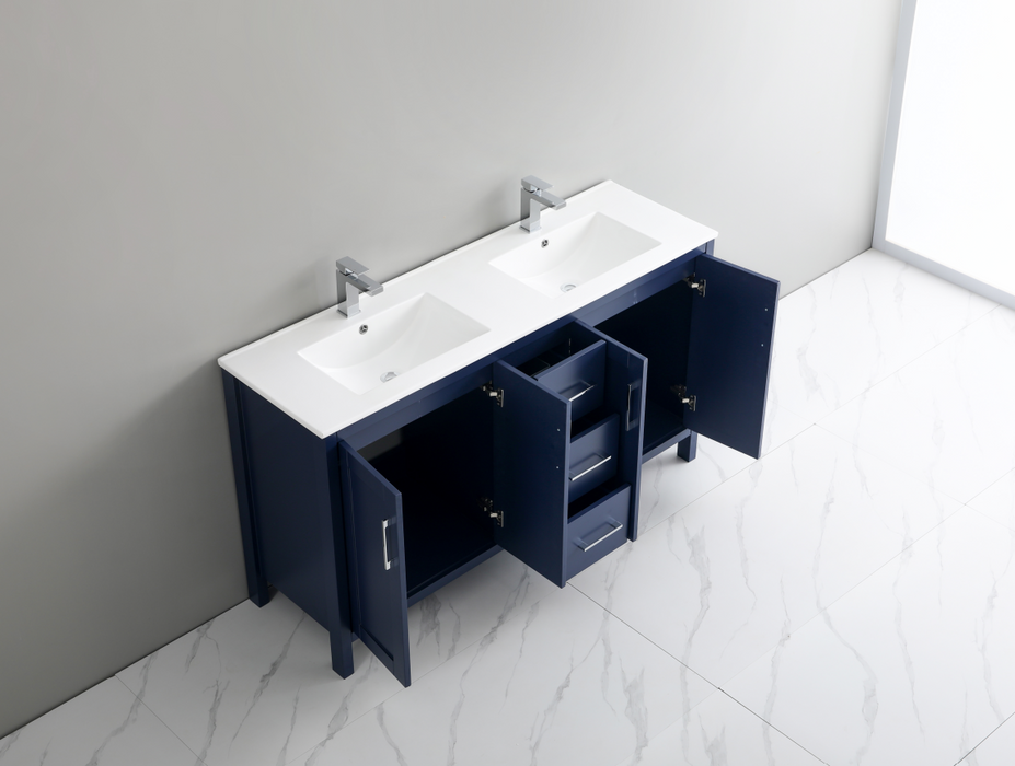 60 Inch PVC Bathroom Vanity With Ceramic Sink Top, Solid Wood Legs 60"*18"*33.5" P1801-60D