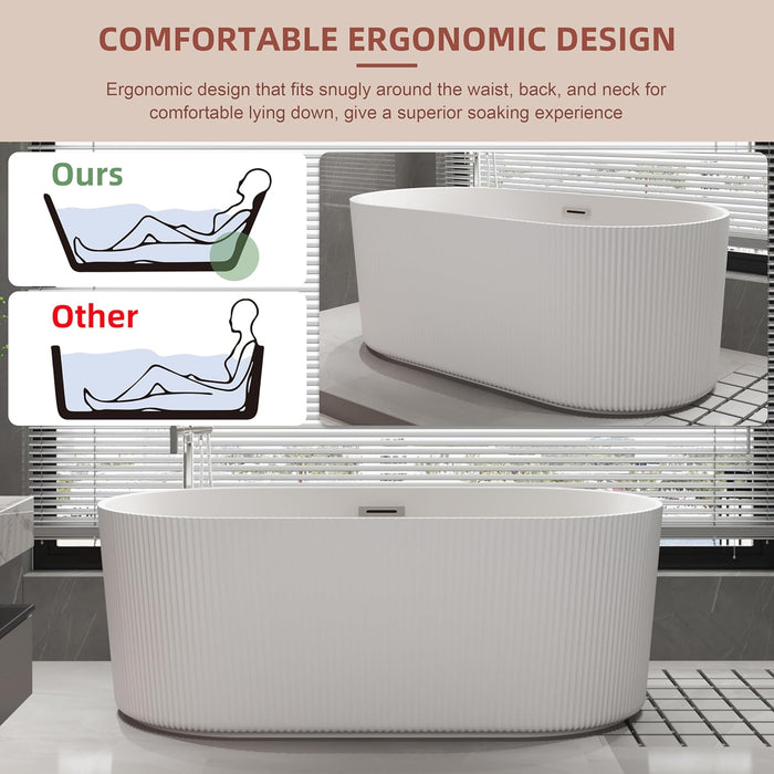 59/67 Inch Matte White Freestanding Soaking Acrylic Bathtub with Overflow, CUPC Certified KBT-3W