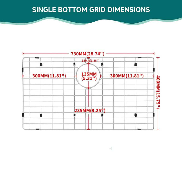 29*16 Stainless Steel Bottom Grid for Single Bowl Kitchen Sink, Centered Drain CF-G004