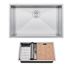SUS304 Stainless Steel Kitchen Sink with Cutting Board – R10 Corner, Single Bowl (584×457mm) 3018S With Cutting Board Rs-Ws3018