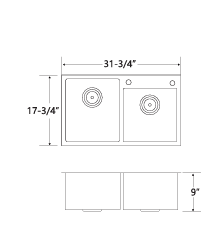 SUS304 Stainless Steel Double Bowl Kitchen Sink – Rear Drain, Brushed Finish (806×450mm) 3117T