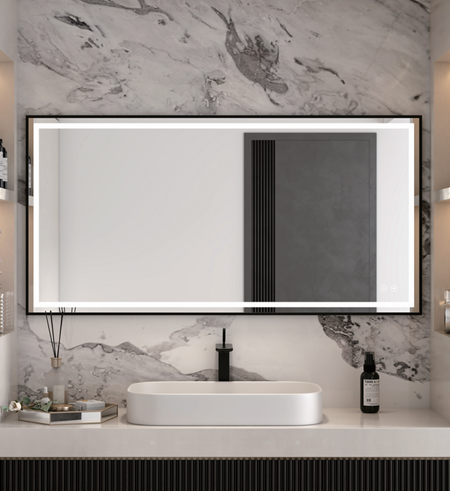 Black Frame LED Backlit Bathroom Mirror – Anti-Fog, 3CCT Lighting (24"–60") FAT2430-FAT6030