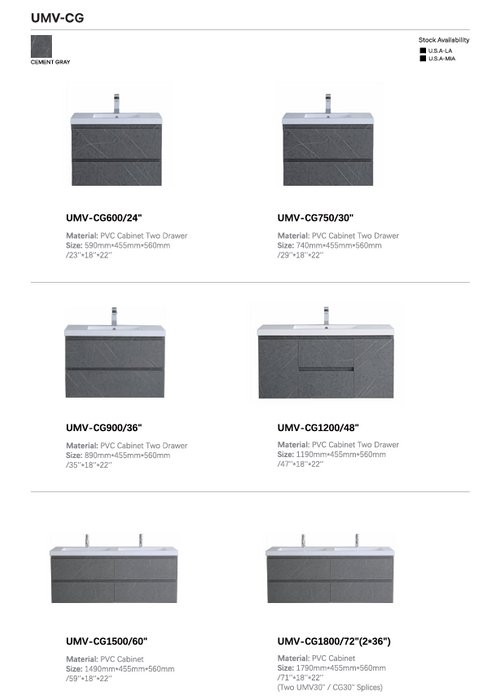 AeroVanity Wall Mounted Bathroom Vanity – PVC Floating Cabinet with Drawer Storage UMW-CG600/750/900/1200/1500/1800