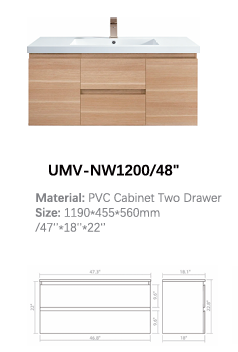 NexaCore Floating Bathroom Vanity – PVC Wall Mounted Cabinet UMW-NW1200/48 UMW-NW1550/60 UMW-NW1800/72