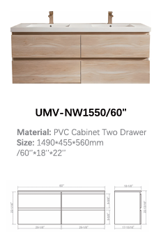NexaCore Floating Bathroom Vanity – PVC Wall Mounted Cabinet UMW-NW1200/48 UMW-NW1550/60 UMW-NW1800/72