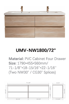 NexaCore Floating Bathroom Vanity – PVC Wall Mounted Cabinet UMW-NW1200/48 UMW-NW1550/60 UMW-NW1800/72