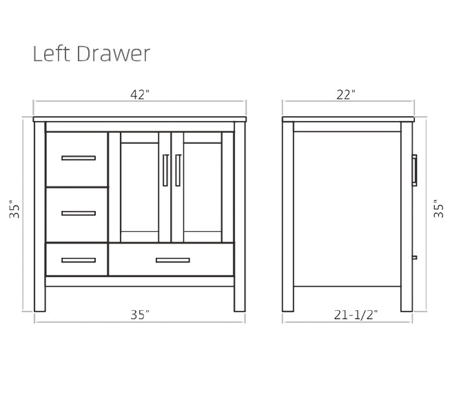 36/42 Inch Freestanding Solid Wood Bathroom Vanity with Ceramic Top V2201-LD/RD