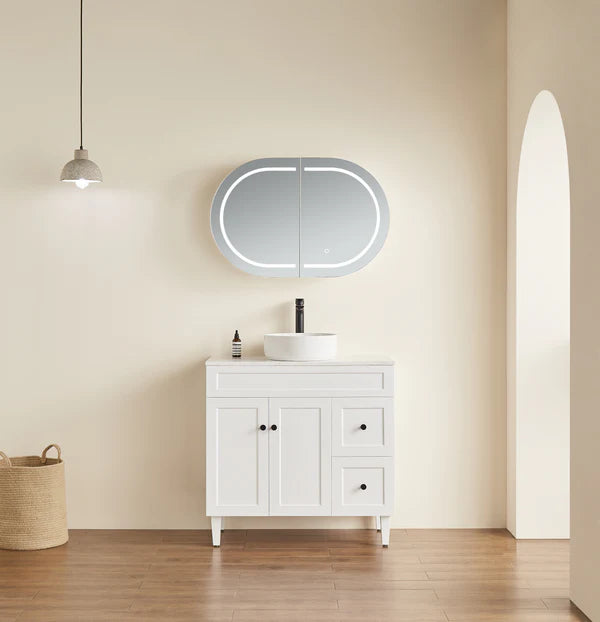 Lumero LED Mirror Shaving Cabinet – Dimmable 6000K Light, Soft-Close, Matte Black / White LOSV9060 900*600*155mm