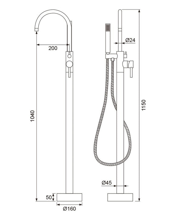 F102 Single Handle Floor Mounted Freestanding Tub Faucet