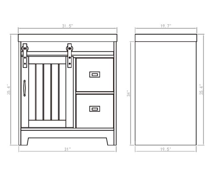 31 Inch Freestanding Single Bathroom Vanity with Engineered Marble Top 31*19.5*34 UBV-31