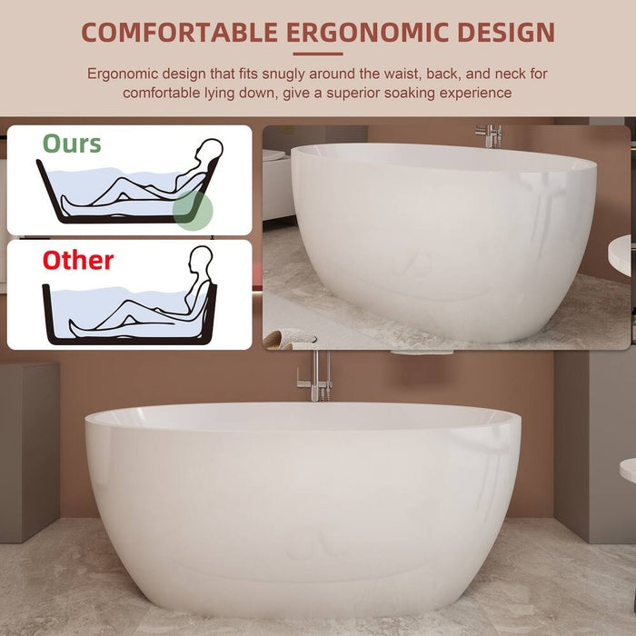 Glossy White Oval Freestanding Bathtub Acrylic with Overflow, cUPC Certified,  KBT-5