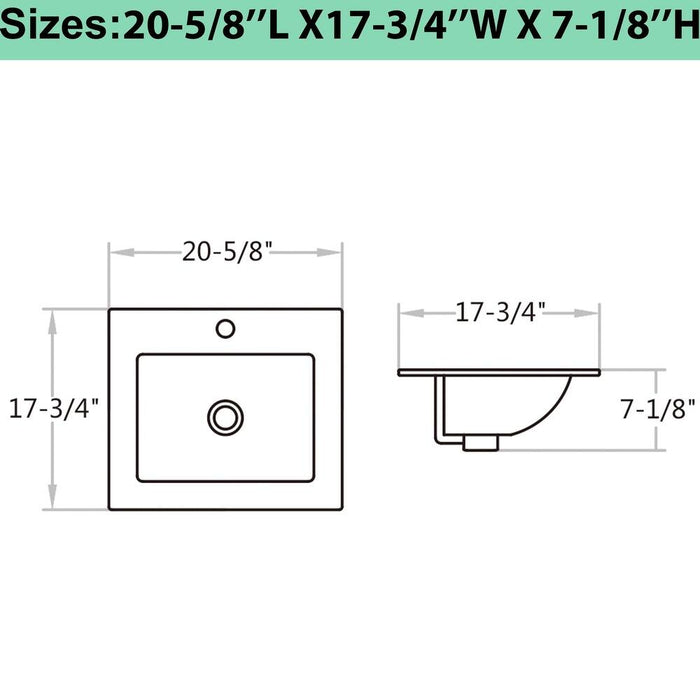 20 Inch Drop in Bathroom Sink Rectangular, One Faucet Hole KDK-B06