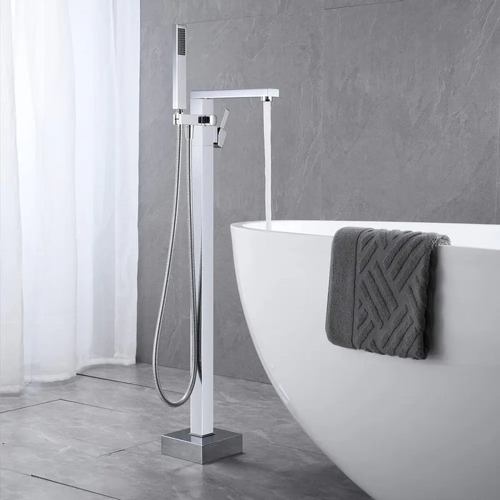 Freestanding Bathtub Faucet with Handheld Spray Single, High Flow Waterfall Bath Shower Faucet, Floor Mount Bathtub Faucet Swivel Flat KDK-F101