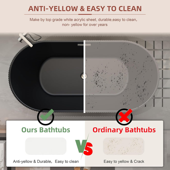 59/67 Inch Matte Black Freestanding Soaking Acrylic Bathtub with Overflow, cUPC Certified KBT-3W