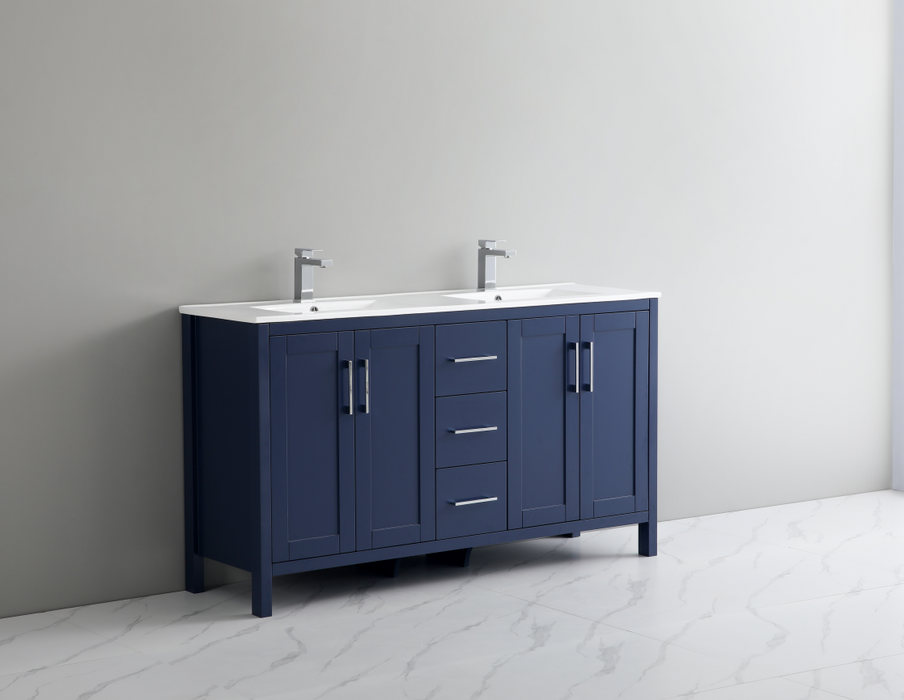 60 Inch PVC Bathroom Vanity With Ceramic Sink Top, Solid Wood Legs 60"*18"*33.5" P1801-60D