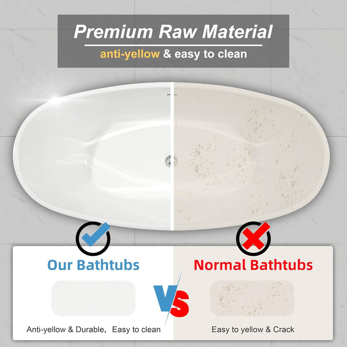 59/66 Inch Double Slipper Shape Contemporary Soaking Tub Freestanding Bathtub with Non-Slip Base, Center Drain, CUPC Certified KBT-4
