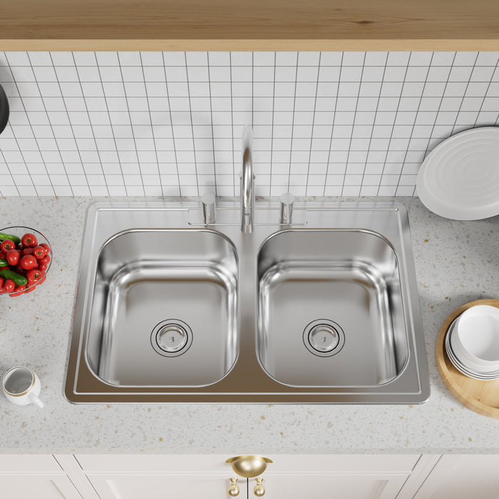 3322T Kitchen Sink Drop In Double Bowl 33" x 22"x8''