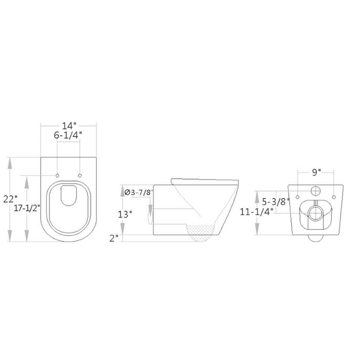302 Siphonic Wall-hung toilet 4.5/3 Litre 14‘’*22‘’*13‘’