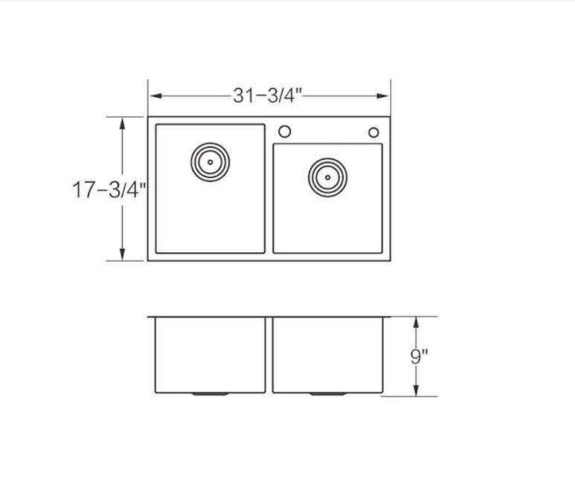 3117T Kitchen Sink, 31'' Double Bowl Drop-in/Top-Mount, 304 Stainless Steel for Modern Kitchen