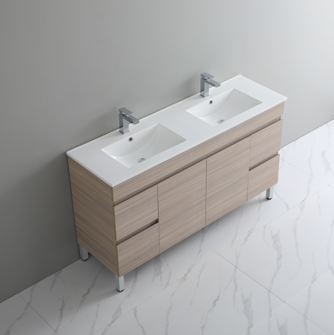 PVC Cabinet Bathroom Vanity With Ceramic Top 58-1/2"x18-1/8"x22"