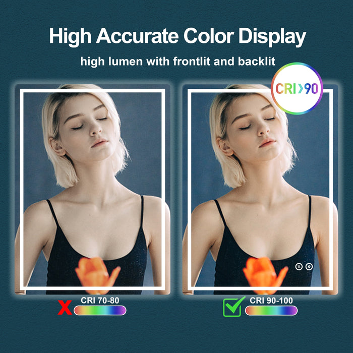 LED Backlit Bathroom Mirror – Anti-Fog, 3CCT Lighting (24"–72") KDK-AW