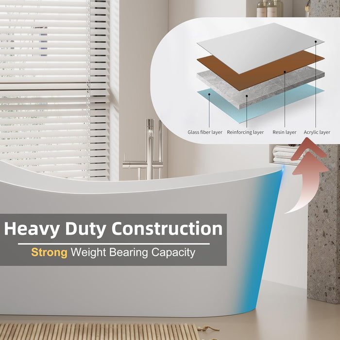 55/67 Inch Slipper Style Acrylic Freestanding Bathtub, Integrated Overflow and Drain, cUPC Certified KBT-8