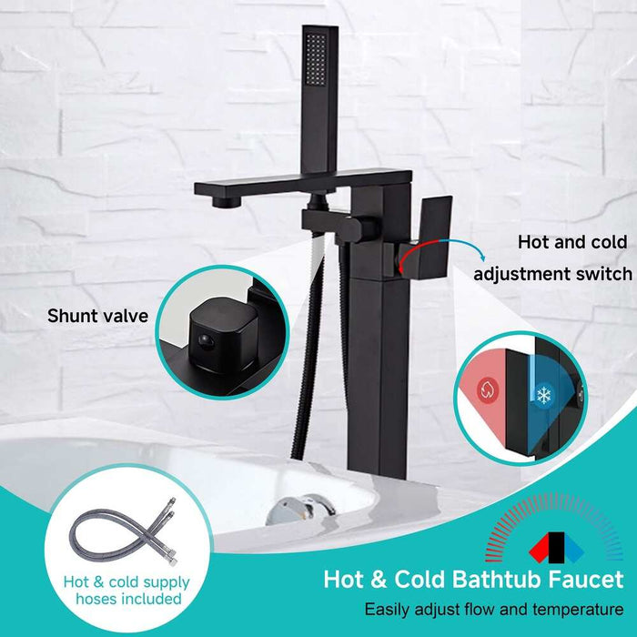 Freestanding Bathtub Faucet with Handheld Spray Single, High Flow Waterfall Bath Shower Faucet, Floor Mount Bathtub Faucet Swivel Flat KDK-F101