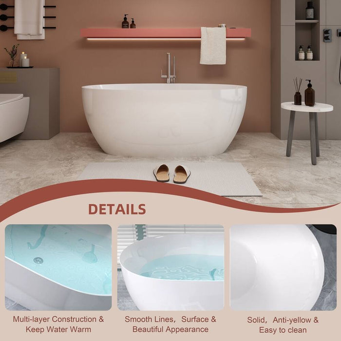 Glossy White Oval Freestanding Bathtub Acrylic with Overflow, cUPC Certified,  KBT-5