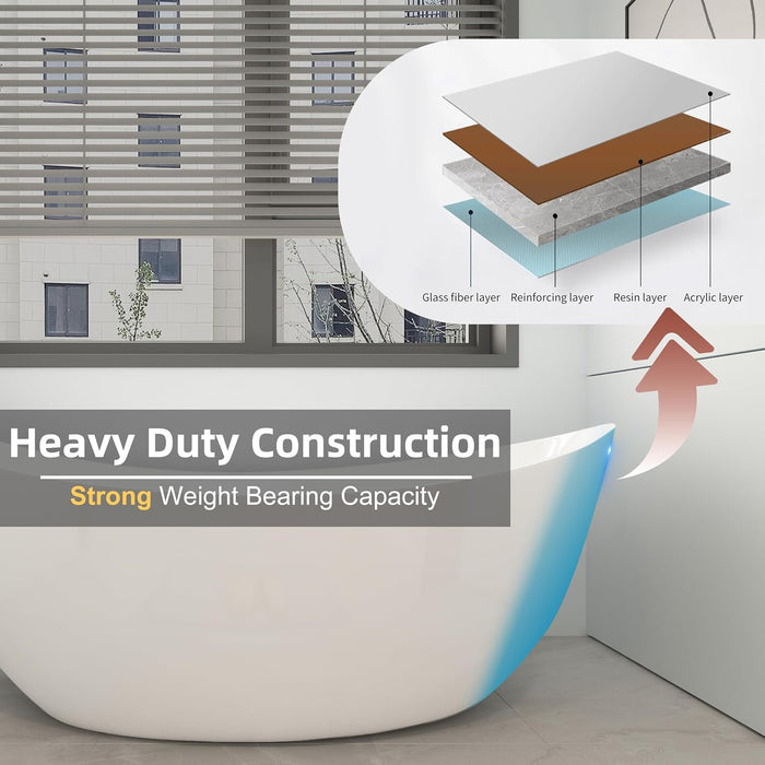 59/66 Inch Double Slipper Shape Contemporary Soaking Tub Freestanding Bathtub with Non-Slip Base, Center Drain, CUPC Certified KBT-4