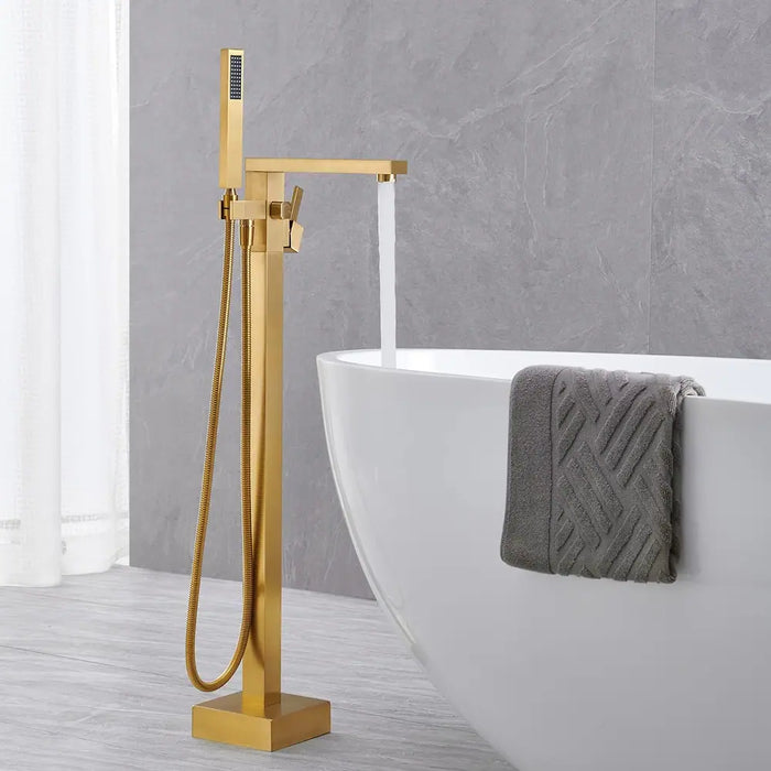Freestanding Bathtub Faucet with Handheld Spray Single, High Flow Waterfall Bath Shower Faucet, Floor Mount Bathtub Faucet Swivel Flat KDK-F101