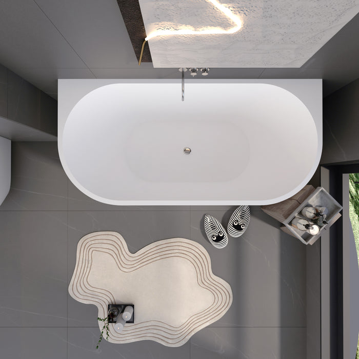 Harmira Back-to-Wall Acrylic Bathtub, Gloss White, 1400/1500/1700mm, V-Groove Design, Adjustable Legs