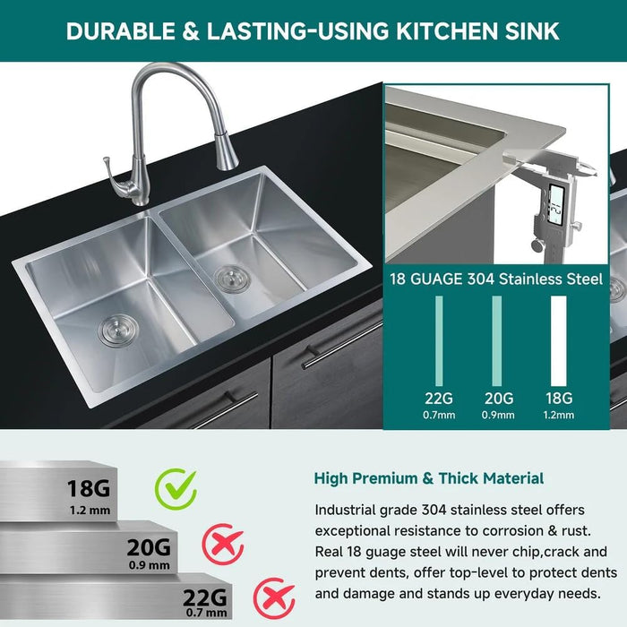 32 Inch Undermount Double Bowl Stainless Steel Kitchen Sink 16 gauge 32*19*10 KDK-3219D
