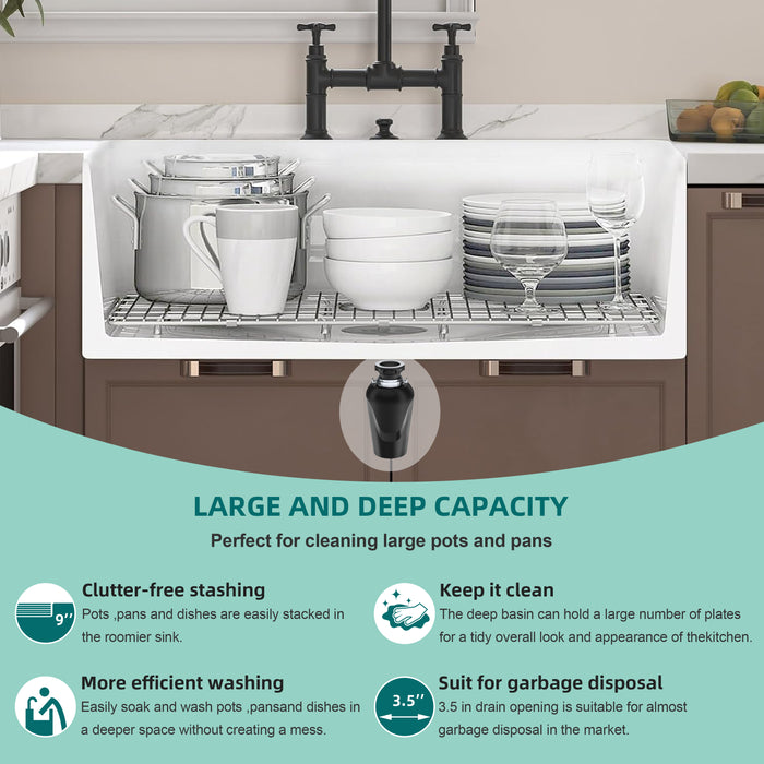30 Inch Ceramic Farmhouse Single Bowl Reversible Apron Front  Kitchen Sink KDK-B40