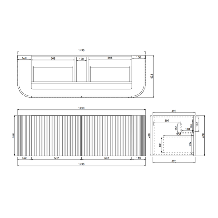 Avalon Standard Wall Hung Vanity 590-1790mm