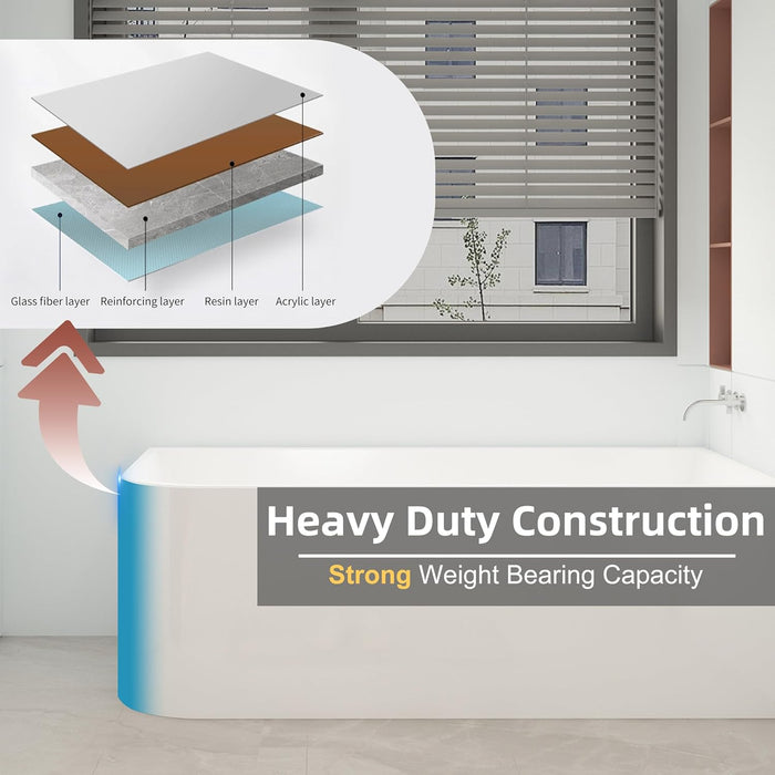 Right Drain Acrylic Bathtub, Space Solution Contemporary Soaking Corner Tub with Overflow, Glossy White, cUPC Certified KBT-6R