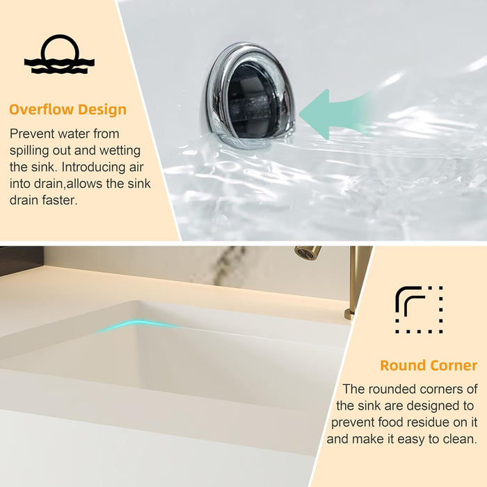 21 Inch Undermount Rectangle Ceramic Bathroom Sink, Pure White KDK-B03