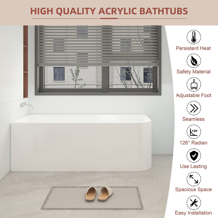 Left Drain Acrylic Bathtub, Space Solution Contemporary Soaking Corner Tub with Overflow, Glossy White, cUPC Certified KBT-6L