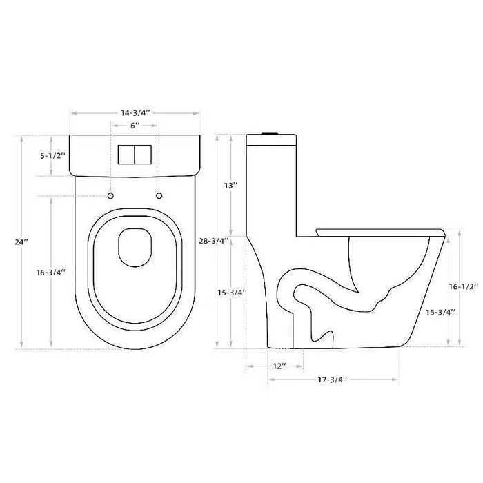 24 Inch One-piece toilet Siphon Flush Dual Flush 1.1/1.6 GPF 24*14-3/4*28-3/4 KDK-A14