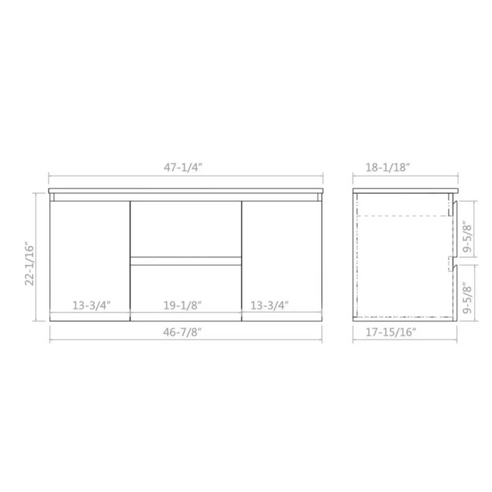 PVC Bathroom Vanity With Ceramic Top and Legs 46-3/4"*18-1/8"*34-5/8"