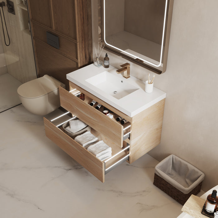 UMV-NW36 PVC Floating Bathroom Vanity With Stone Top 35‘’*18‘’*22‘’